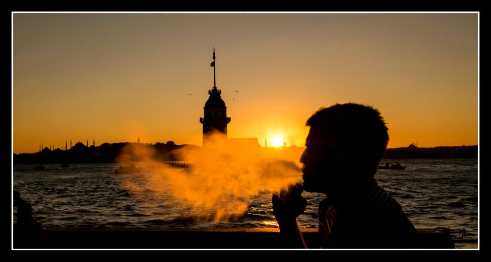 smoking sisha near maiden's tower in istanbul