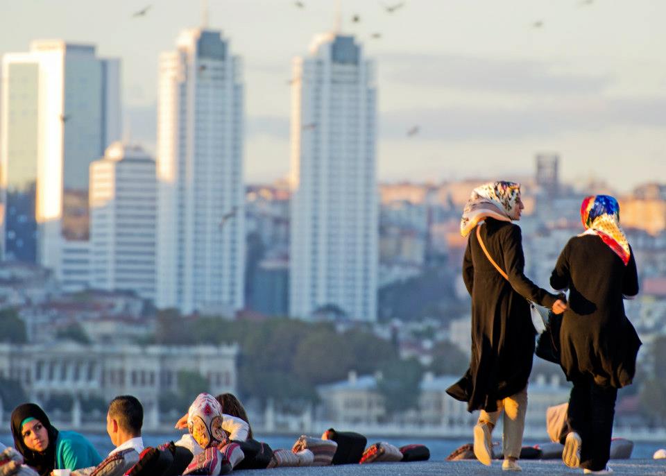 turkish women on the business district of istanbul