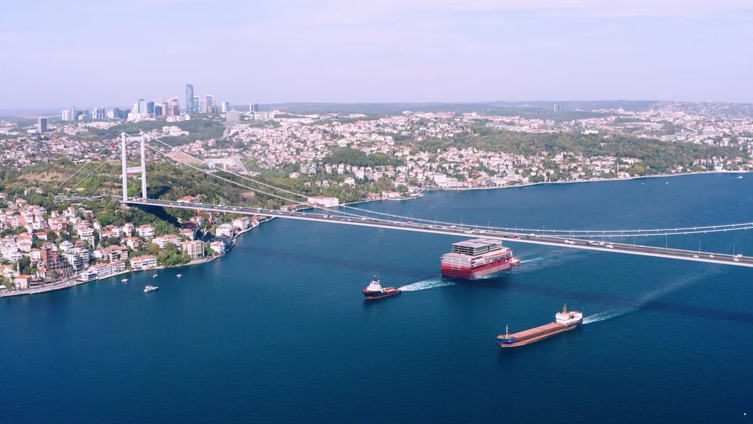 drone filming bosphorus bridge