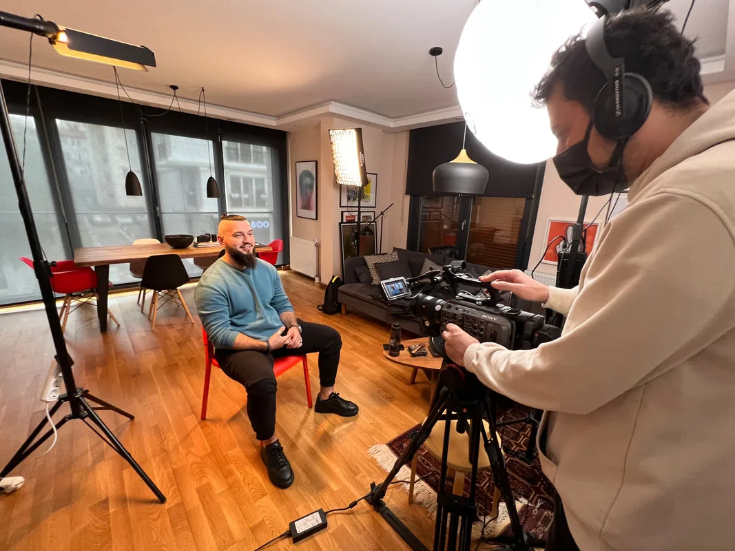filming an interview in Istanbul office