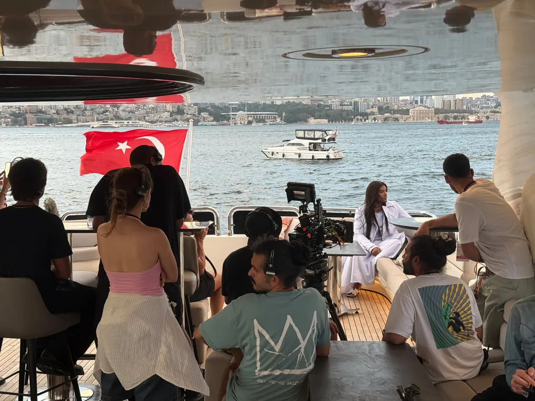 filming at a yacht with Law Roach in Istanbul