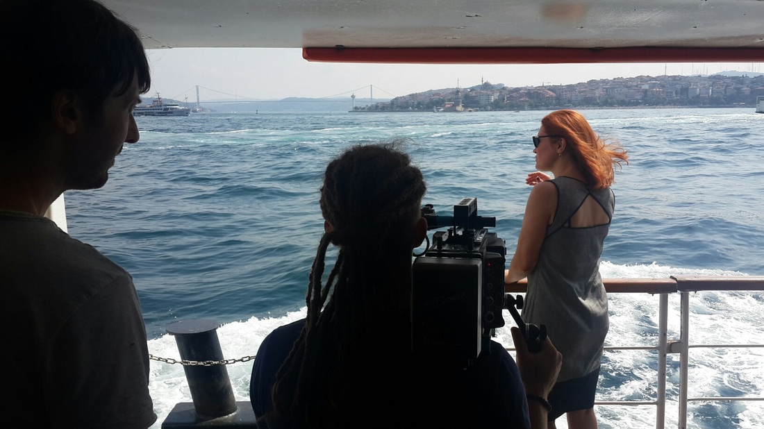 filming on a boat at bosphorus
